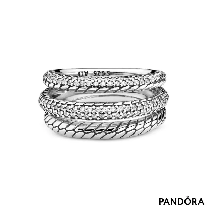 Prsten Trostruki trakasti pavé sa „zmijskom” teksturom lanca | PANDORA