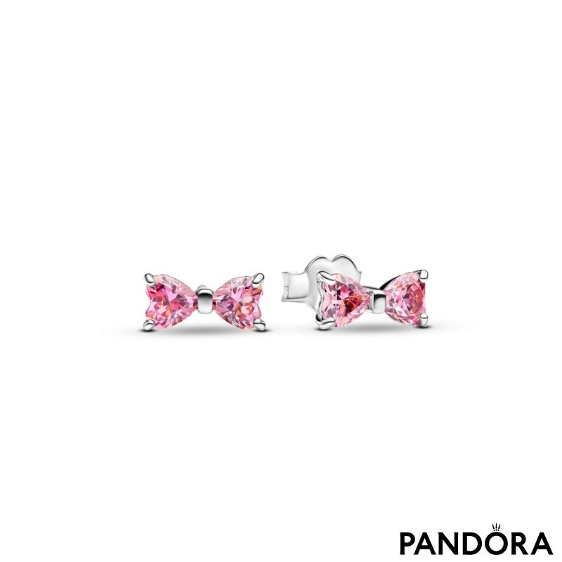 Sparkling Pink Bow Stud Earrings 