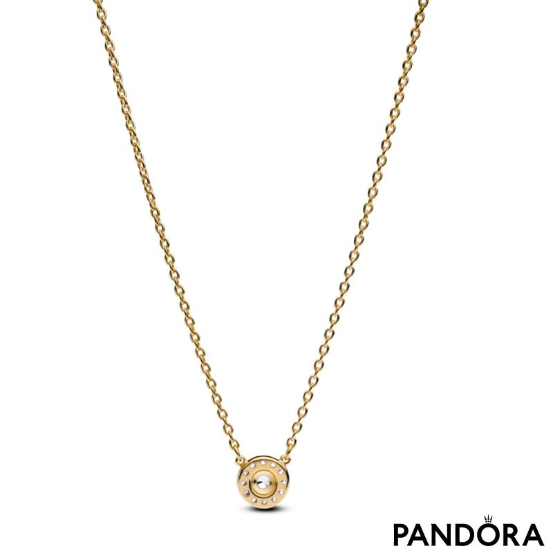 Round Pavé Halo Pendant Necklace 